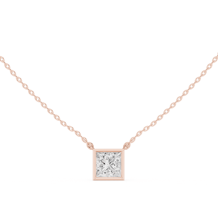 Princess Cut Diamond Bezel Solitaire Necklace - P1135PR in Necklace by 18 KARATS INC.
