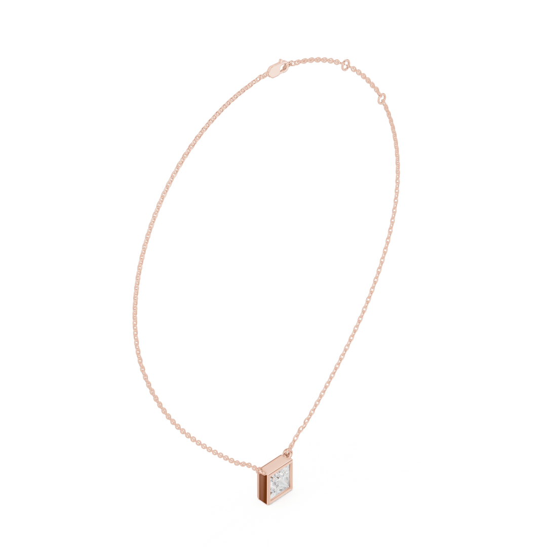 Princess Cut Diamond Bezel Solitaire Necklace - P1135PR in Necklace by 18 KARATS INC.