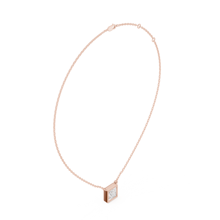 Princess Cut Diamond Bezel Solitaire Necklace - P1135PR in Necklace by 18 KARATS INC.