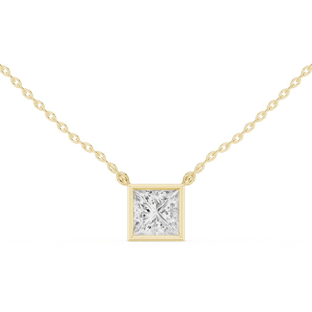Princess Cut Diamond Bezel Solitaire Necklace - P1135PR in Necklace by 18 KARATS INC.