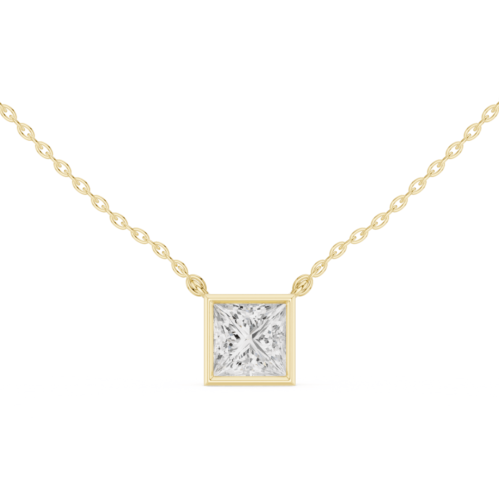 Princess Cut Diamond Bezel Solitaire Necklace - P1135PR in Necklace by 18 KARATS INC.