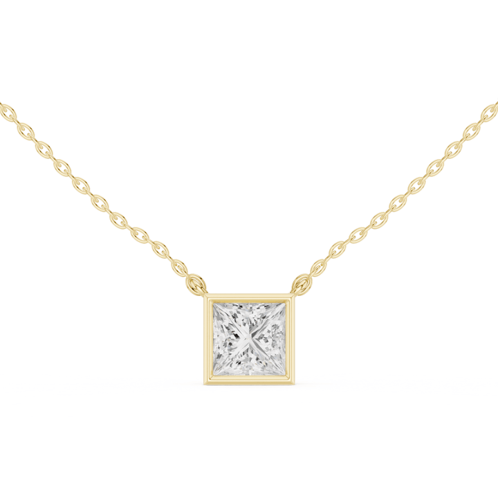 Princess Cut Diamond Bezel Solitaire Necklace - P1135PR in Necklace by 18 KARATS INC.