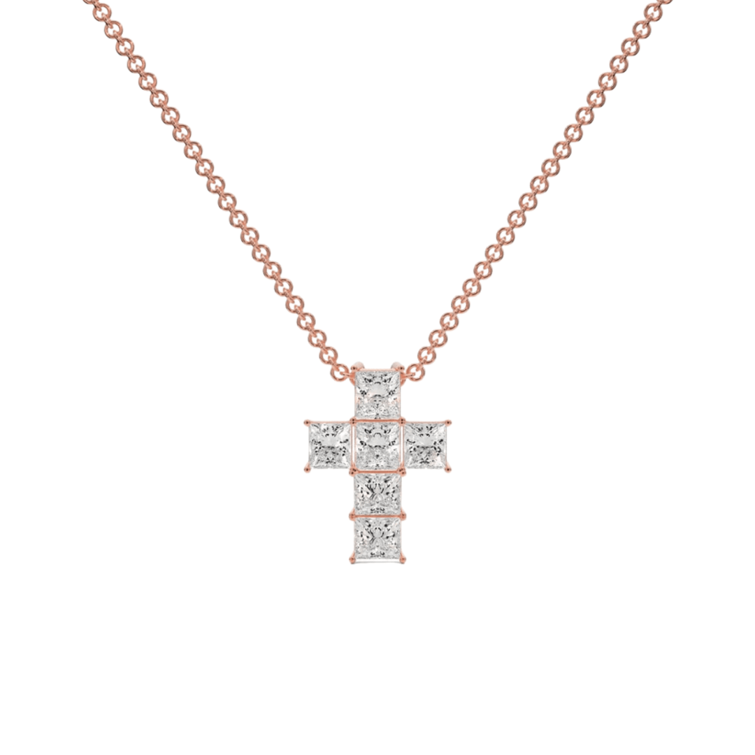 Princess - Cut Diamond Cross Necklace - P1107 in Necklace by 18 KARATS INC.
