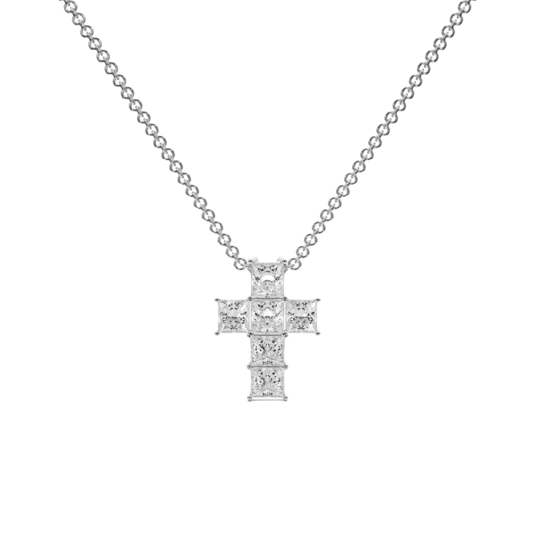 Princess - Cut Diamond Cross Necklace - P1107 in Necklace by 18 KARATS INC.