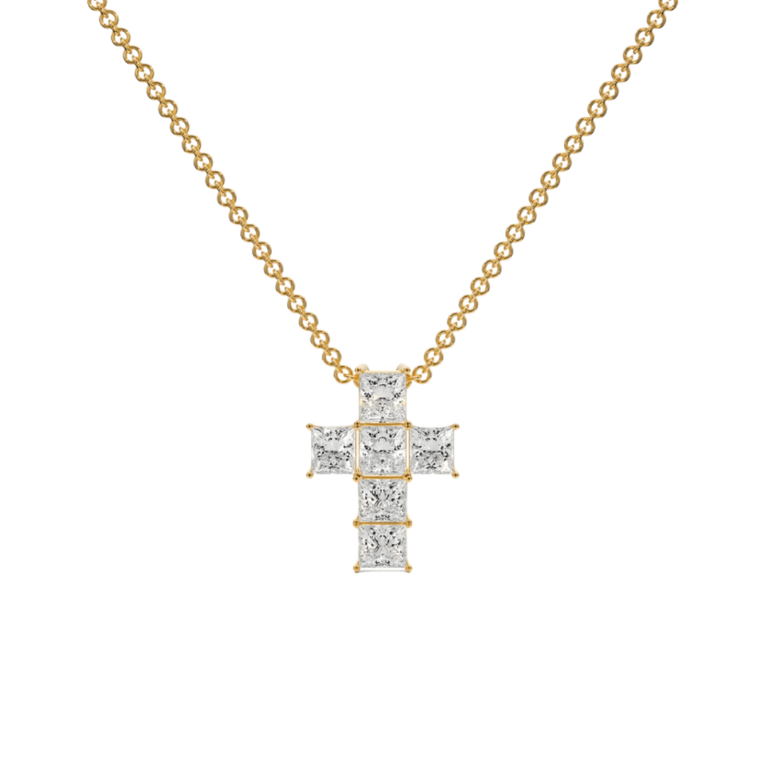 Princess - Cut Diamond Cross Necklace - P1107 in Necklace by 18 KARATS INC.