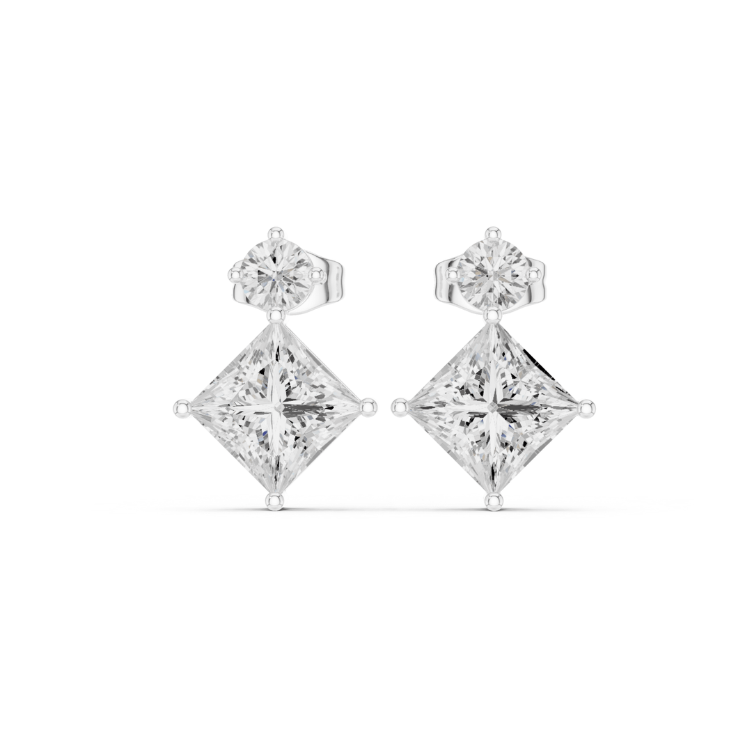 Princess Cut & Round 1.68 ctw Diamond Drop Earrings - E1146 in Earrings by 18 KARATS INC.