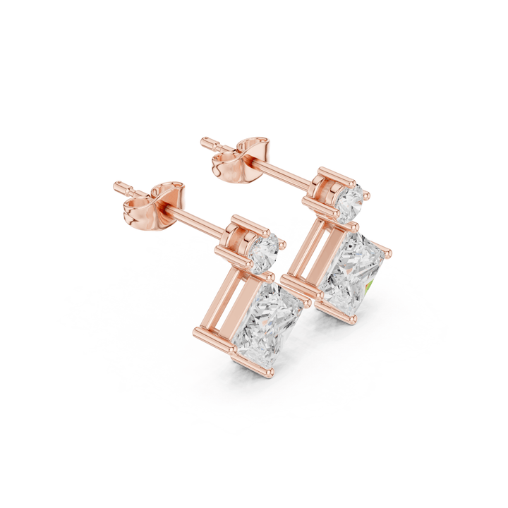 Princess Cut & Round 1.68 ctw Diamond Drop Earrings - E1146 in Earrings by 18 KARATS INC.