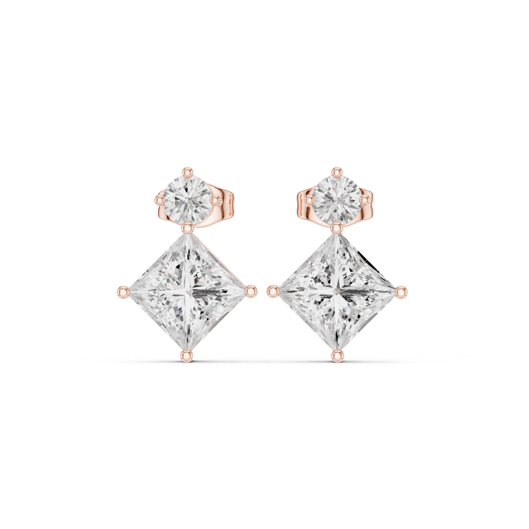 Princess Cut & Round 1.68 ctw Diamond Drop Earrings - E1146 in Earrings by 18 KARATS INC.