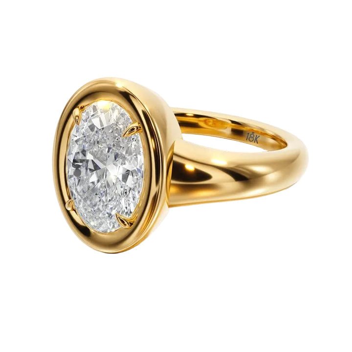 Prong Set Ring Whit Oval Diamond - R1022 in Ring by 18 KARATS