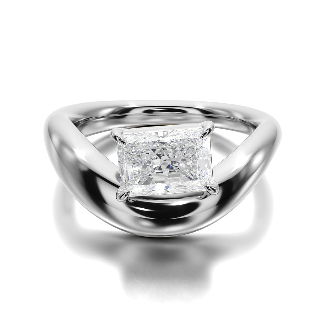 Prong Set Ring With Emerald Diamond - R1024 in Ring by 18 KARATS