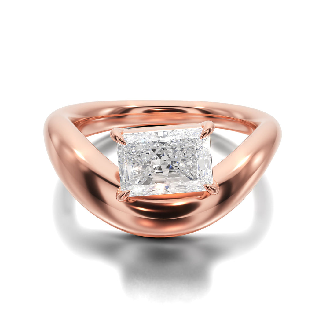 Prong Set Ring With Emerald Diamond - R1024 in Ring by 18 KARATS