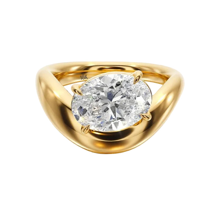 Prong Set Ring With Oval Diamond - R1023 in Ring by 18 KARATS