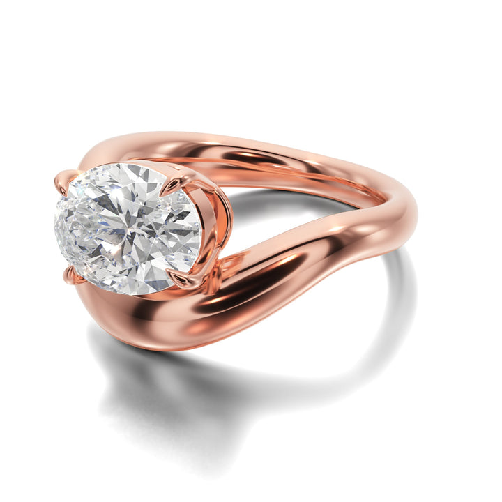 Prong Set Ring With Oval Diamond - R1023 in Ring by 18 KARATS