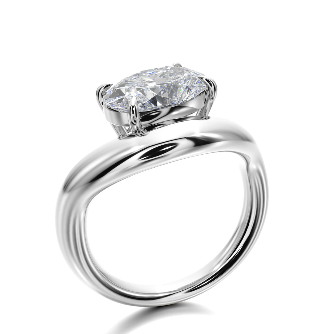 Prong Set Ring With Oval Diamond - R1023 in Ring by 18 KARATS