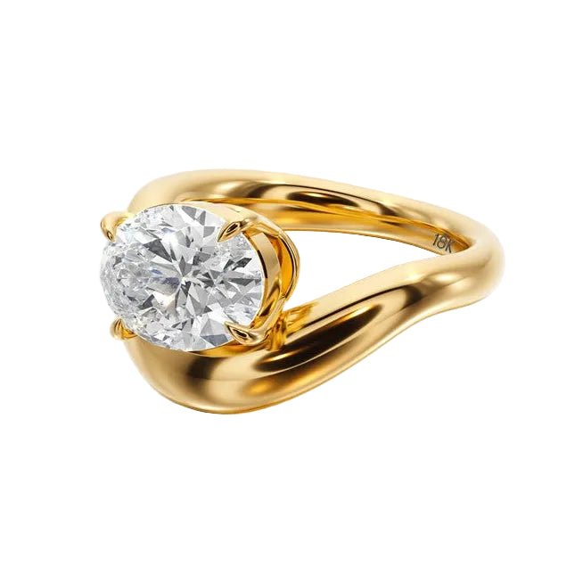 Prong Set Ring With Oval Diamond - R1023 in Ring by 18 KARATS
