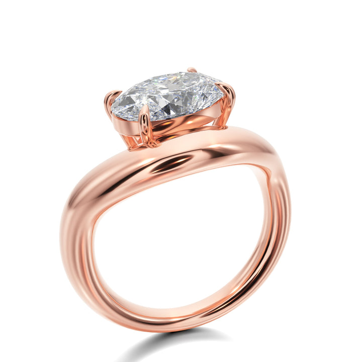 Prong Set Ring With Oval Diamond - R1023 in Ring by 18 KARATS