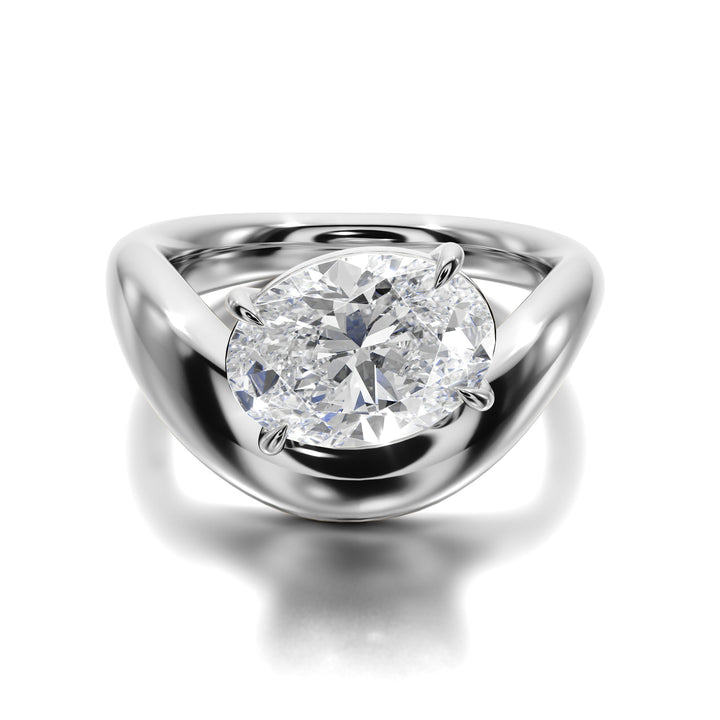 Prong Set Ring With Oval Diamond - R1023 in Ring by 18 KARATS