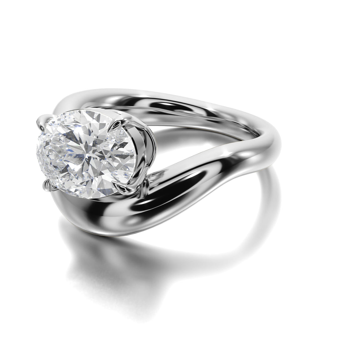 Prong Set Ring With Oval Diamond - R1023 in Ring by 18 KARATS