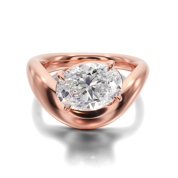 Prong Set Ring With Oval Diamond - R1023 in Ring by 18 KARATS