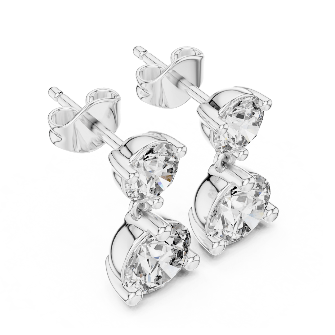 Round Cut Diamond Two Stone Drop Earrings - E1133 in Earrings by 18 KARATS INC.