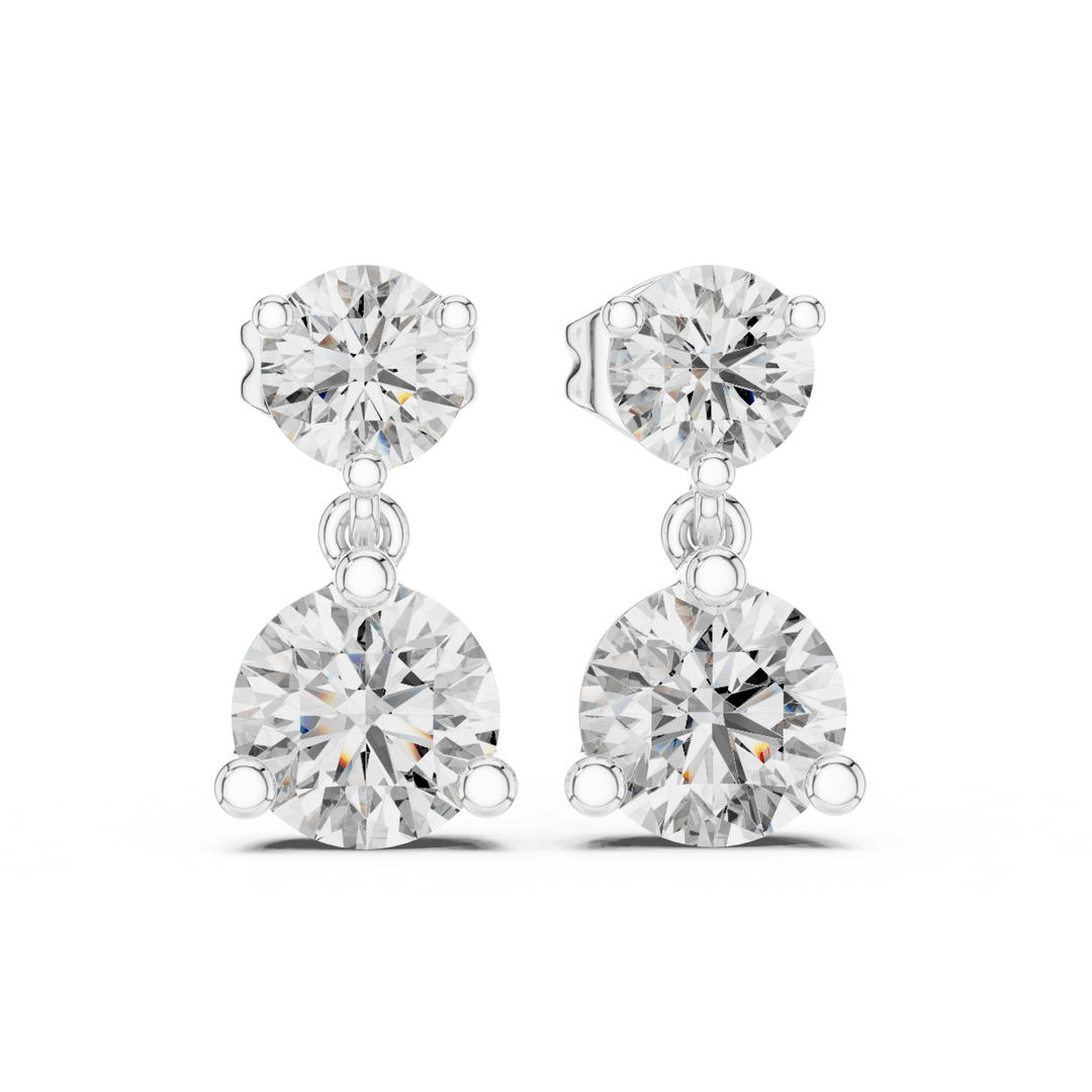Round Cut Diamond Two Stone Drop Earrings - E1133 in Earrings by 18 KARATS INC.