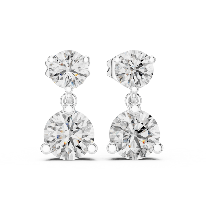Round Cut Diamond Two Stone Drop Earrings - E1133 in Earrings by 18 KARATS INC.