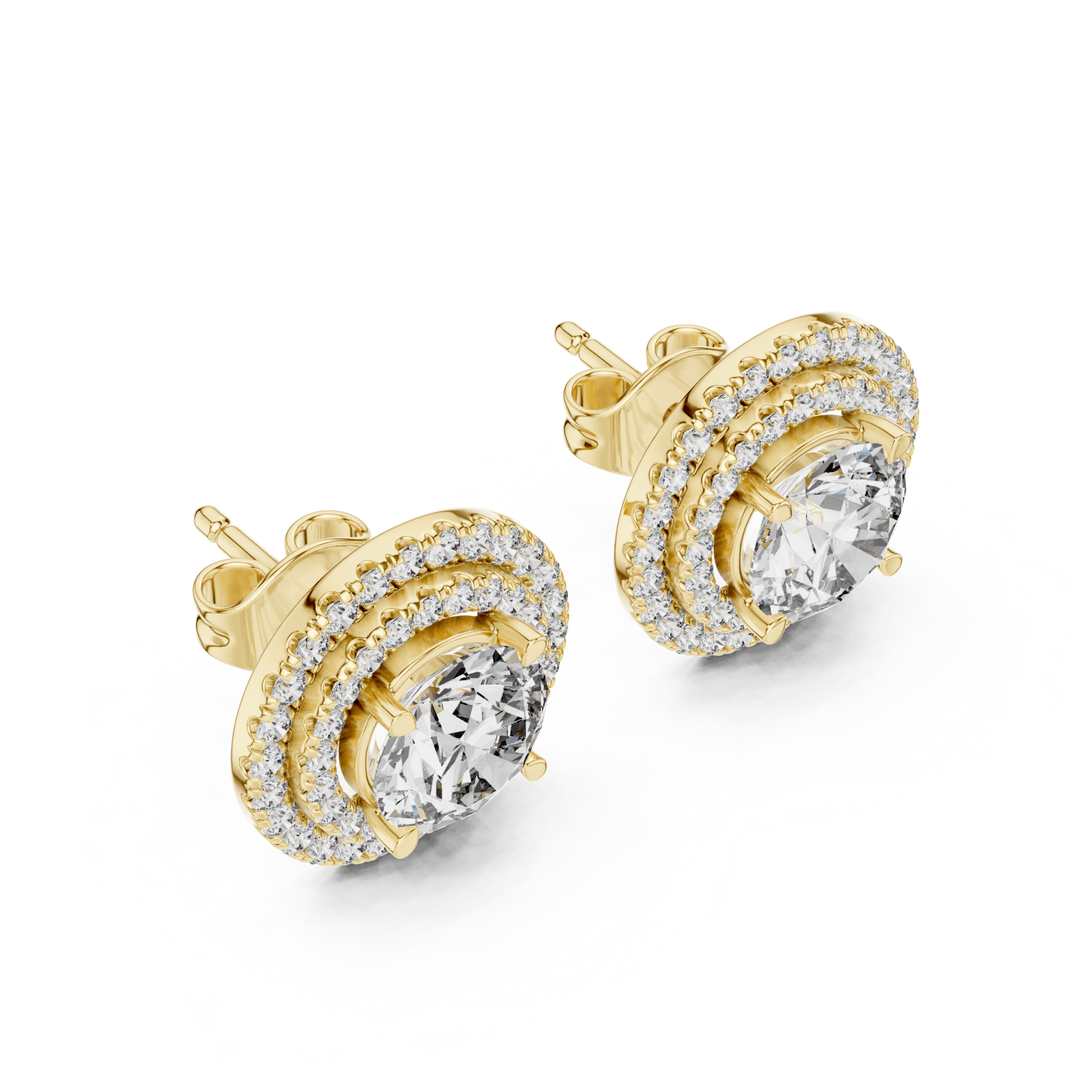 Round Diamond Double Halo Stud Earrings - E1136 in Earrings by 18 KARATS INC.
