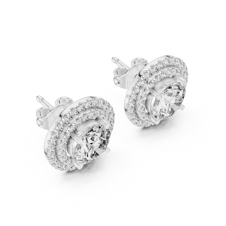 Round Diamond Double Halo Stud Earrings - E1136 in Earrings by 18 KARATS INC.