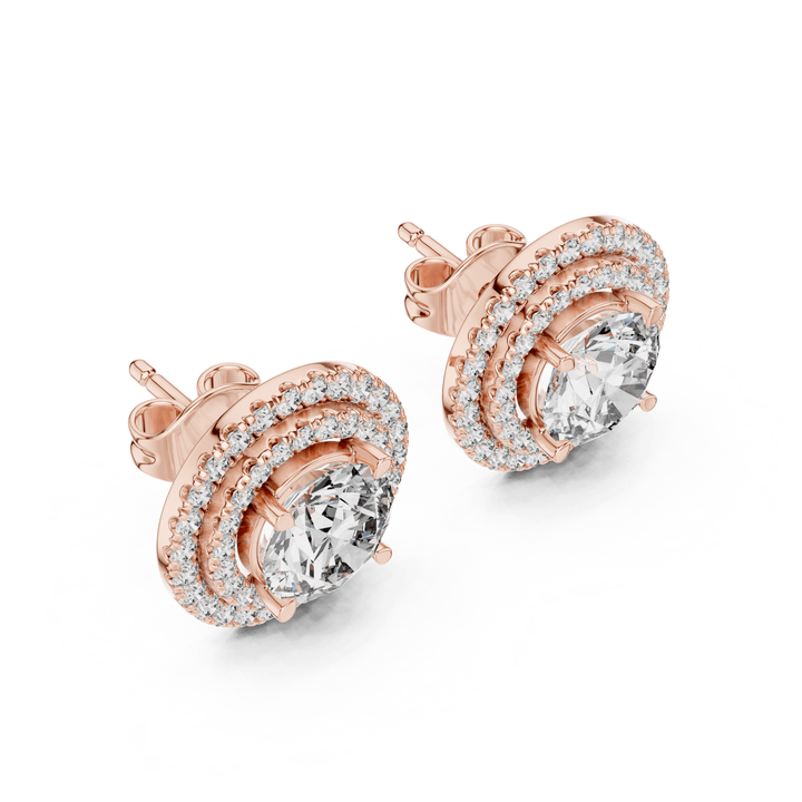 Round Diamond Double Halo Stud Earrings - E1136 in Earrings by 18 KARATS INC.