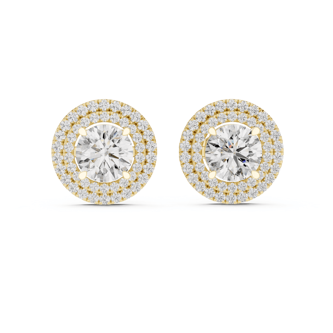 Round Diamond Double Halo Stud Earrings - E1136 in Earrings by 18 KARATS INC.