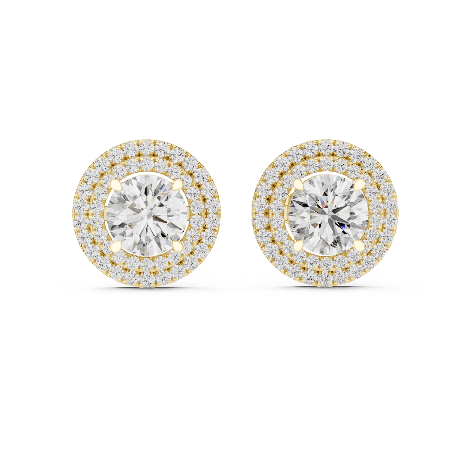 Round Diamond Double Halo Stud Earrings - E1136 in Earrings by 18 KARATS INC.