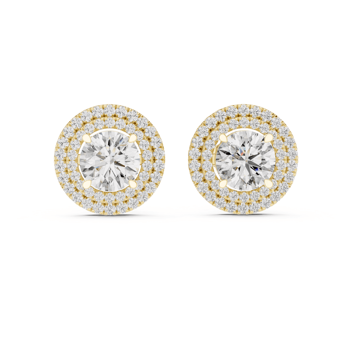 Round Diamond Double Halo Stud Earrings - E1136 in Earrings by 18 KARATS INC.