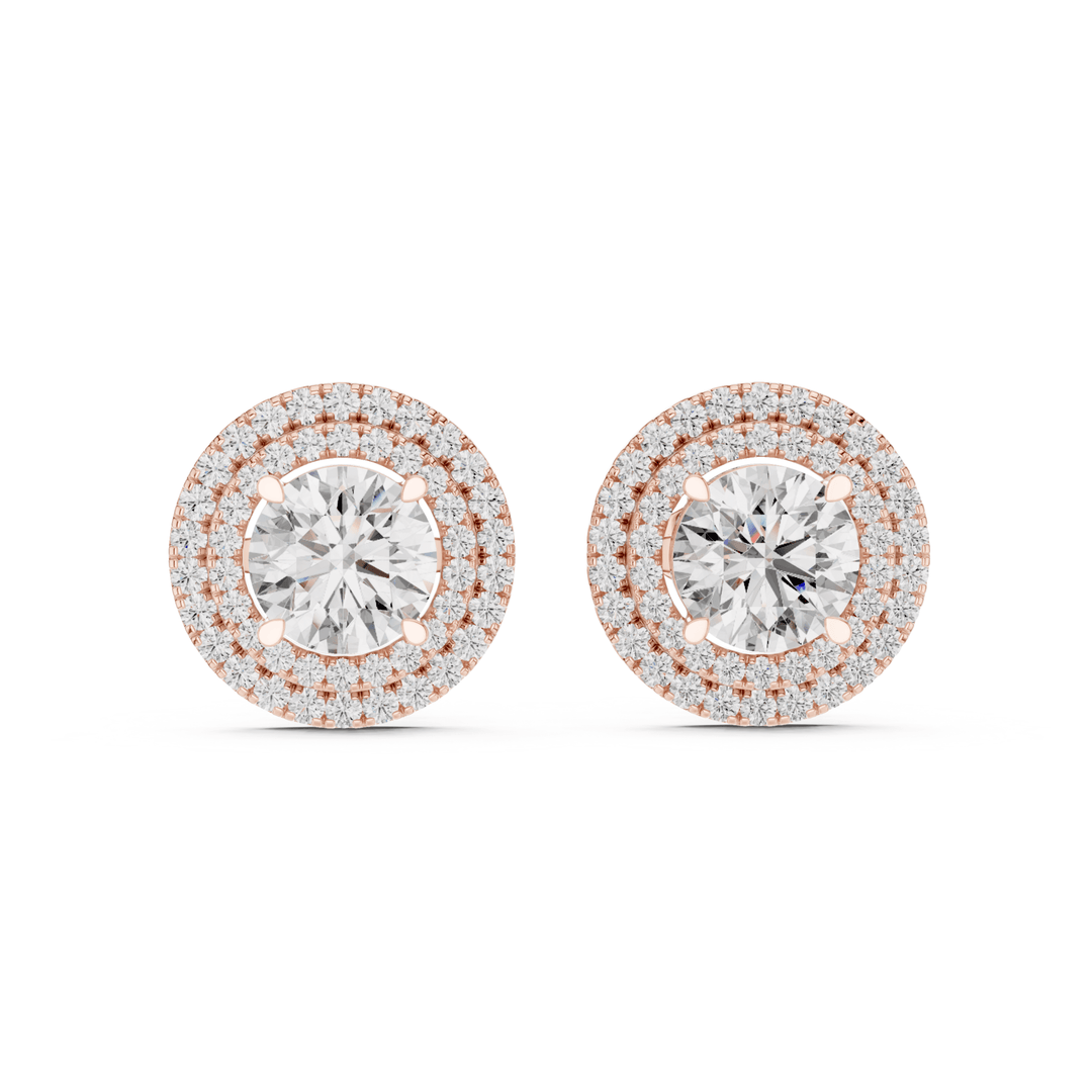 Round Diamond Double Halo Stud Earrings - E1136 in Earrings by 18 KARATS INC.