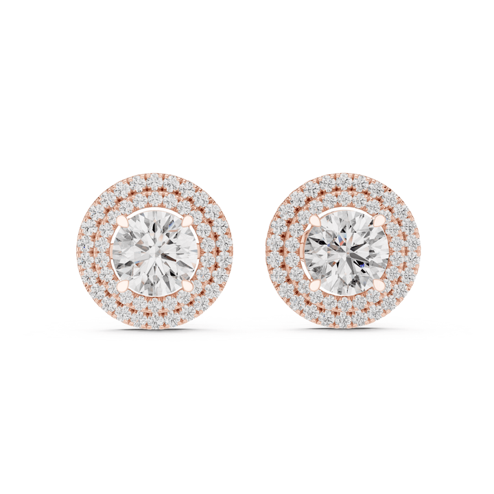 Round Diamond Double Halo Stud Earrings - E1136 in Earrings by 18 KARATS INC.
