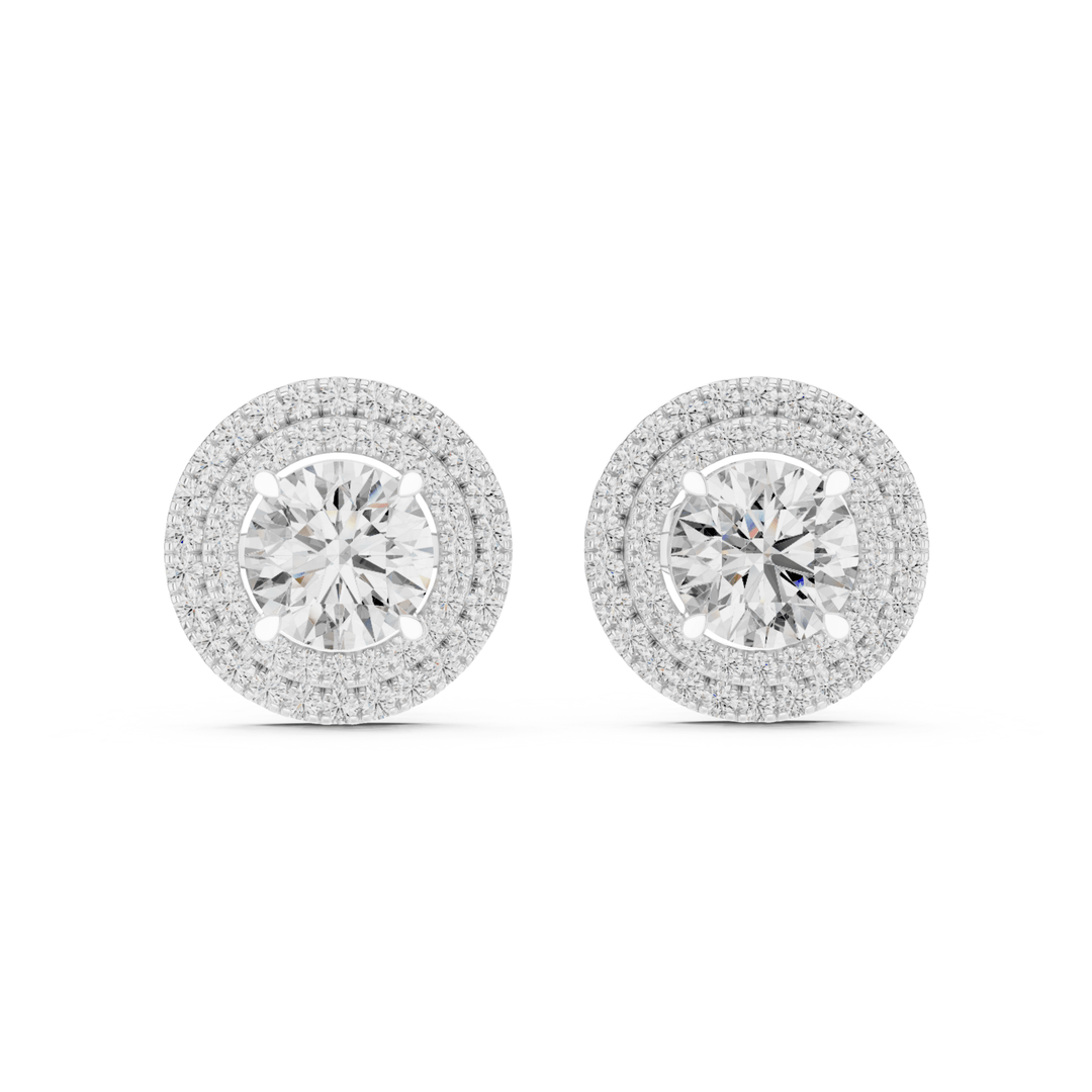 Round Diamond Double Halo Stud Earrings - E1136 in Earrings by 18 KARATS INC.