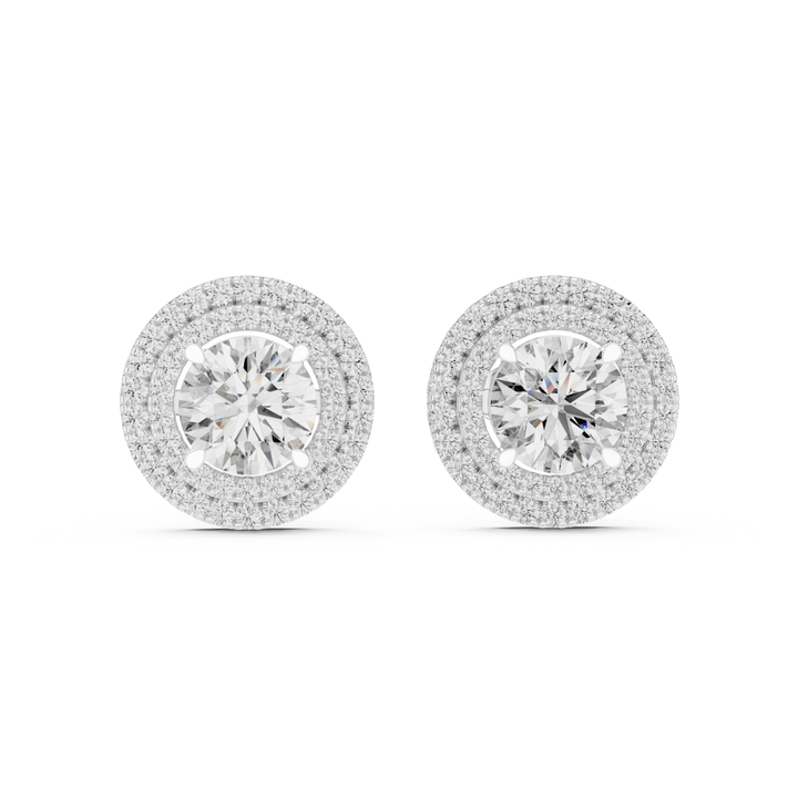 Round Diamond Double Halo Stud Earrings - E1136 in Earrings by 18 KARATS INC.