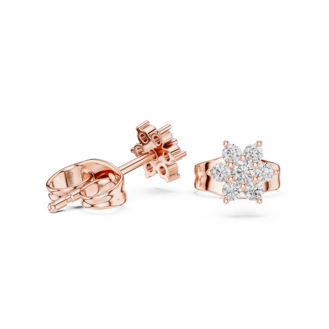 Round Diamond Floral Cluster Stud Earrings - E1158 in Earrings by 18 KARATS INC.