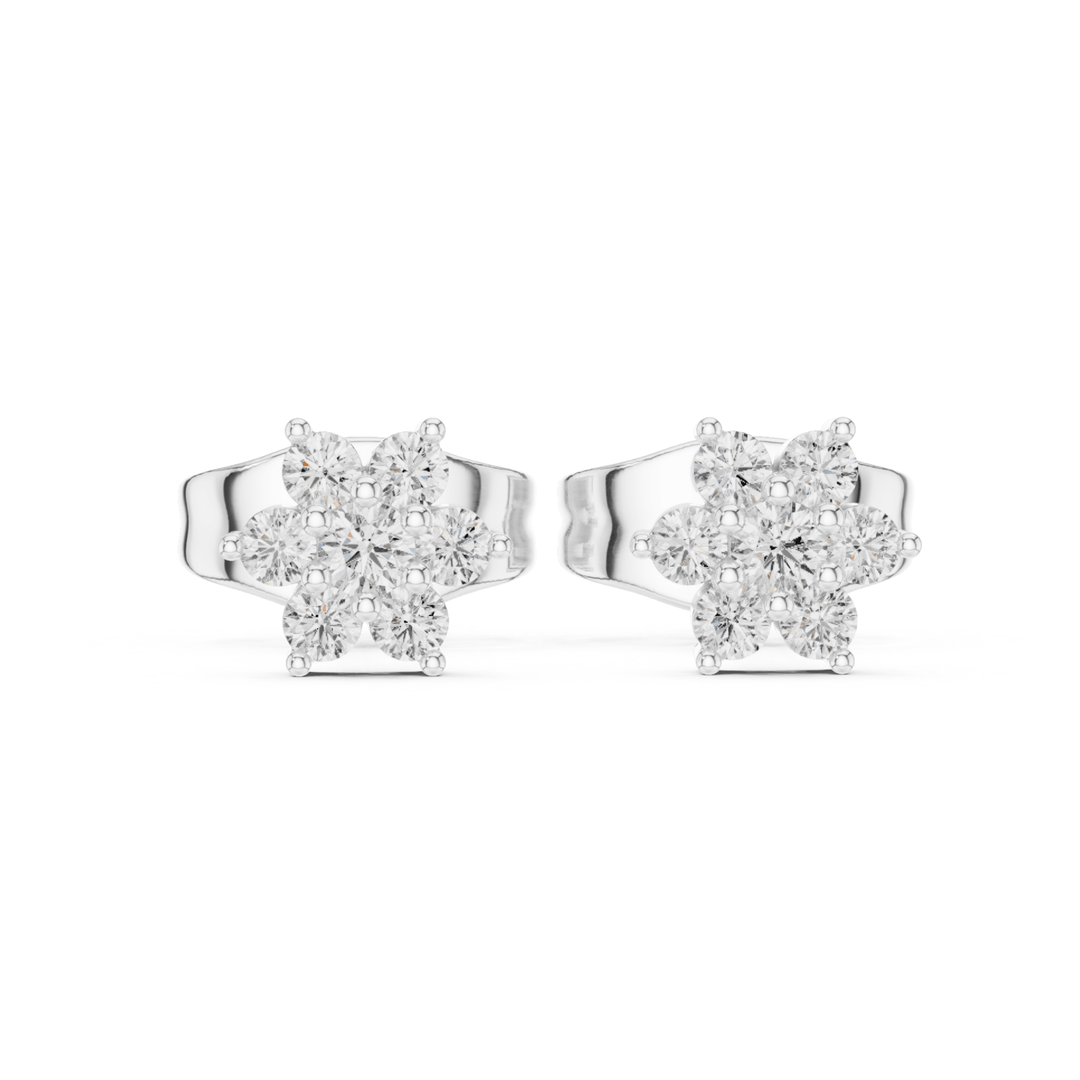 Round Diamond Floral Cluster Stud Earrings - E1158 in Earrings by 18 KARATS INC.