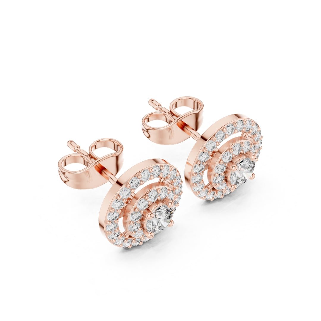 Round Double Halo Diamond Stud Earrings - E1121 in Earrings by 18 KARATS INC.