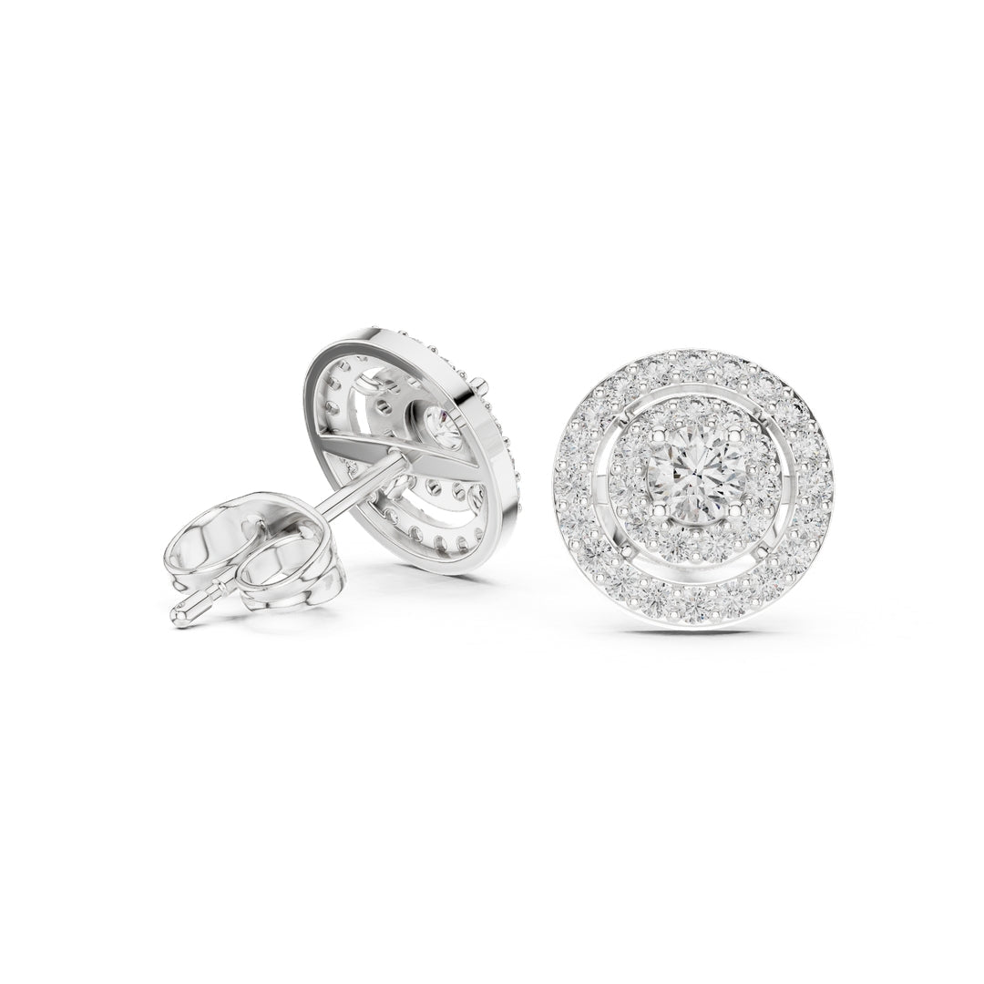 Round Double Halo Diamond Stud Earrings - E1121 in Earrings by 18 KARATS INC.
