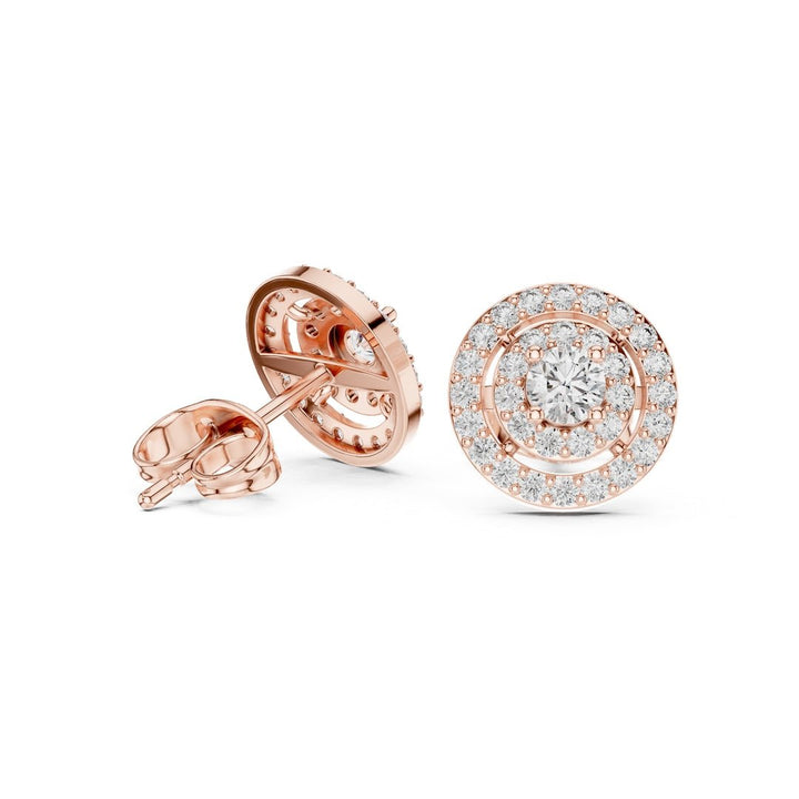Round Double Halo Diamond Stud Earrings - E1121 in Earrings by 18 KARATS INC.