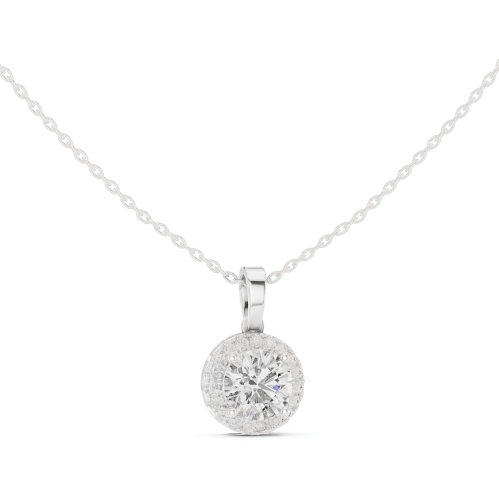 Round Halo Lab Grown 2.37 ctw Diamond Necklace - P1129 in Necklace by 18 KARATS INC.