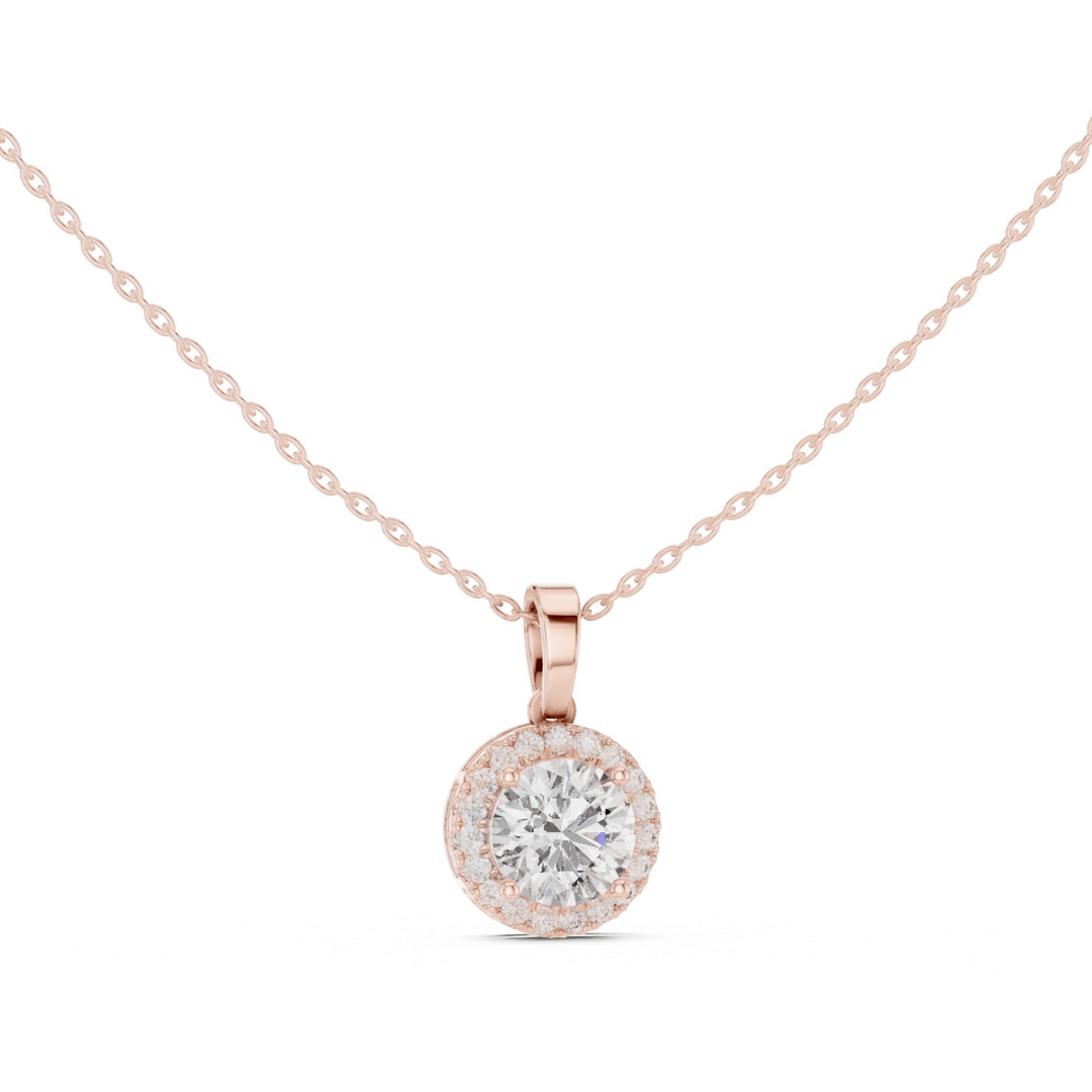 Round Halo Lab Grown 2.37 ctw Diamond Necklace - P1129 in Necklace by 18 KARATS INC.
