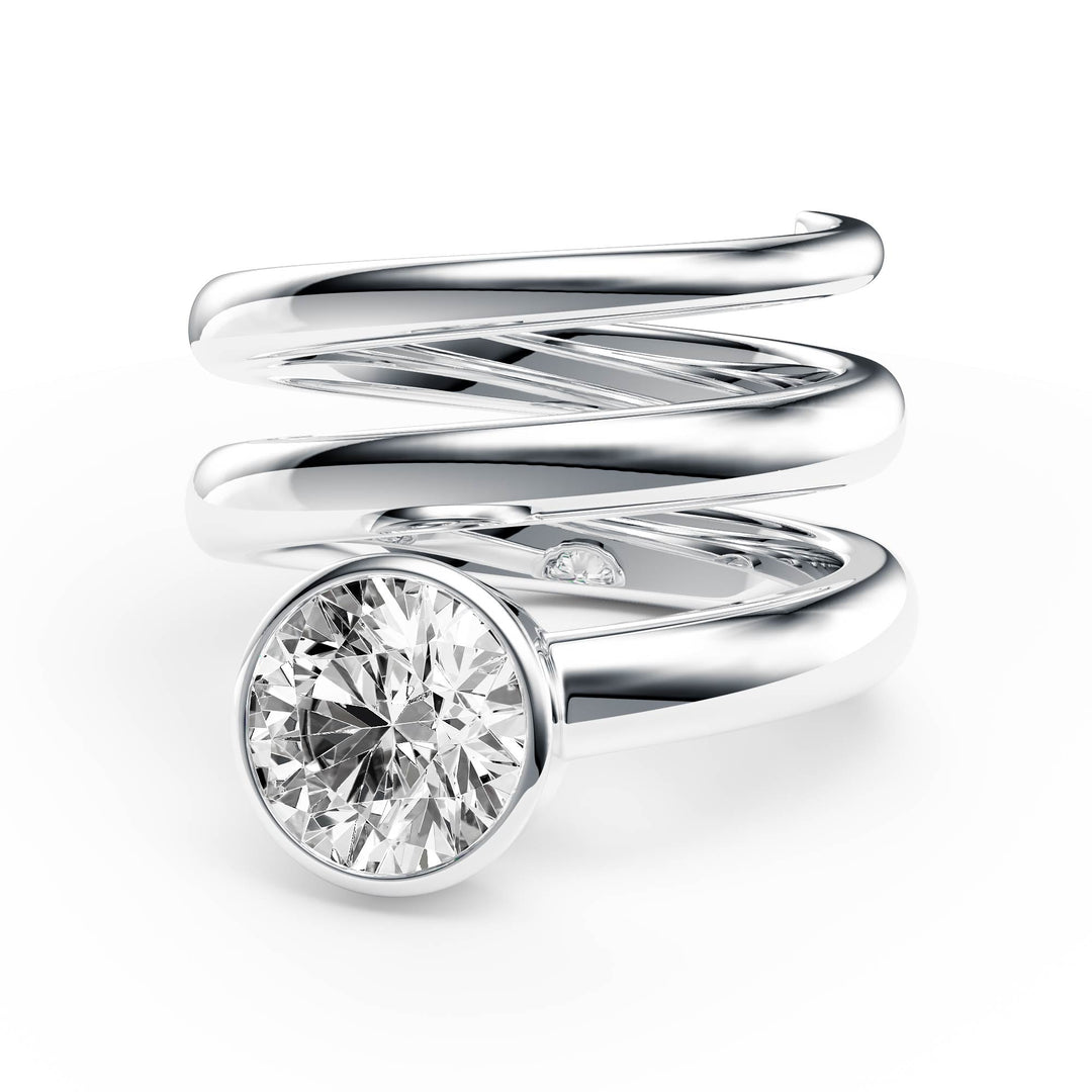 Round Lab Diamond Bezel Spiral Ring - R1266 in Ready Rings by 18 KARATS INC.