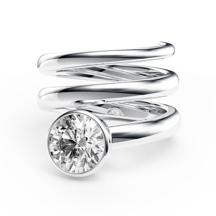 Round Lab Diamond Bezel Spiral Ring - R1266 in Ready Rings by 18 KARATS INC.