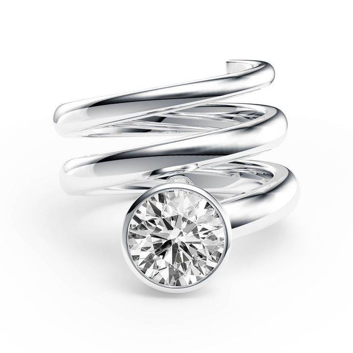 Round Lab Diamond Bezel Spiral Ring - R1266 in Ready Rings by 18 KARATS INC.