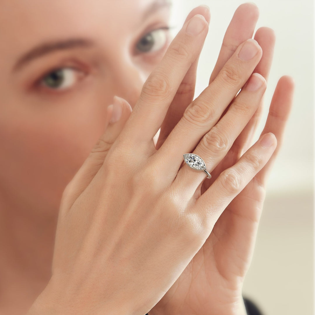 Royal Marquise East West Bezel Engagement Ring - R1015 in Ring by 18 KARATS