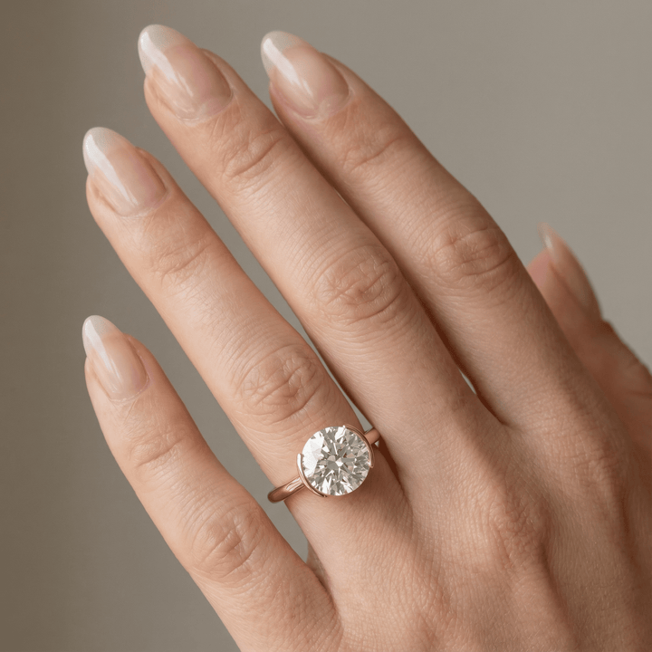 Sculpted Half Bezel Round Diamond Engagement Ring - R1035 in Ring by 18 KARATS