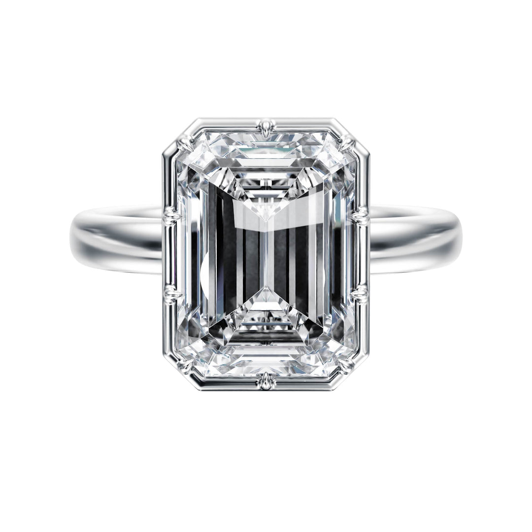 Solenne Button Back Emerald Diamond Engagement Ring - R1075 in Ring by 18 KARATS INC.
