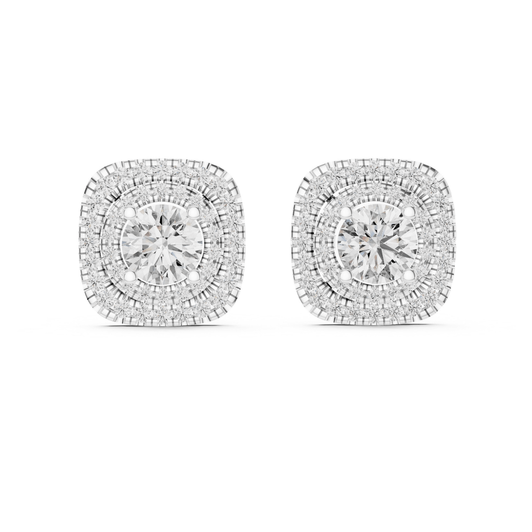 Square Halo 3.88 ctw Diamond Stud Earrings - E1130 in Earrings by 18 KARATS INC.